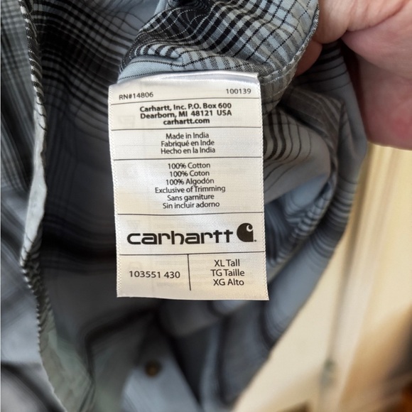 Carhartt med wght 100% cottn s/s lt & dk blu plaid buttn dwn MN XLT outdoors - Picture 5 of 8